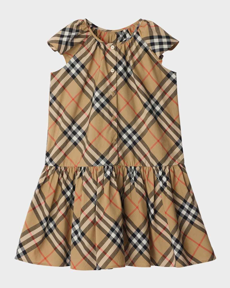 Girl's Talley Cotton Check Drop-Waist Dress, Size 3-1